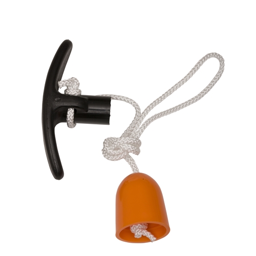Ziehgriff Garagentor-Griff Innen 9mm PVC schwarz mit 50cm Seil und orangefarbener Glocke