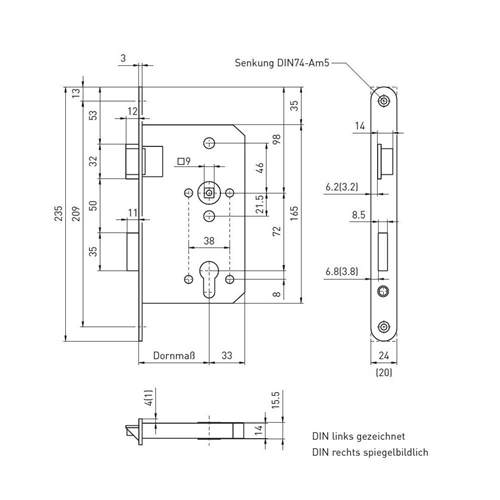 sicher4you - BMH Feuerschutz-Panik-Einsteckschloss 1028 PZ