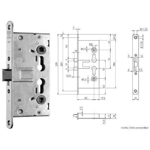 BMH Panik-Einsteckschloss 1758PZ Feuerschutztür 24/65/72/9 links/rechts