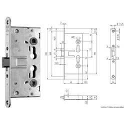 BMH Feuerschutz-Panik-Einsteckschloss 1759PZW 24/65/72/9 Funktion E rechts/links
