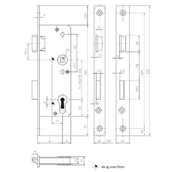 KFV Glastürschloss 521 1/2 PZ F20/35/72/8 Links kantig