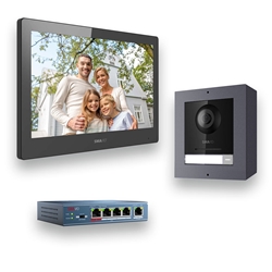 IP Türsprechanlage-Set Einfamilienhaus: 1 Klingel, großer 10“ Monitor, Switch, Aufputzrahmen